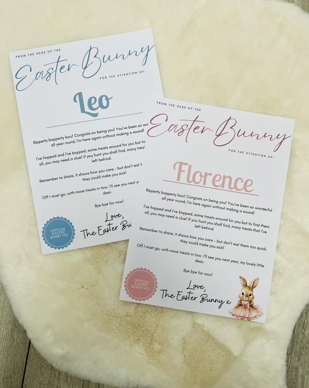 Personalised Easter bunny letter