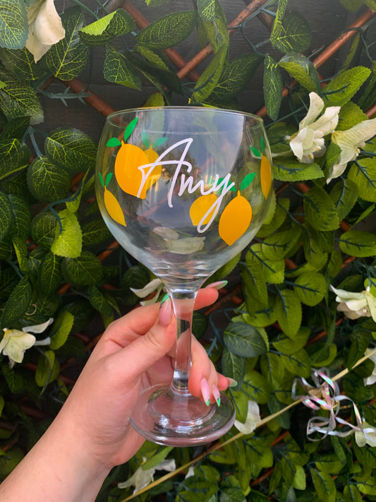 Personalised Lemon Print Gin Glass