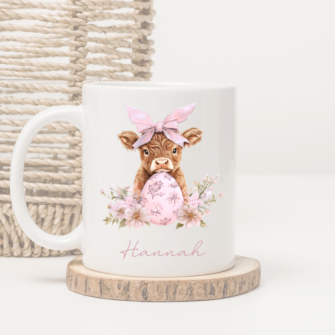 Personalised Easter Highland Cow Mug